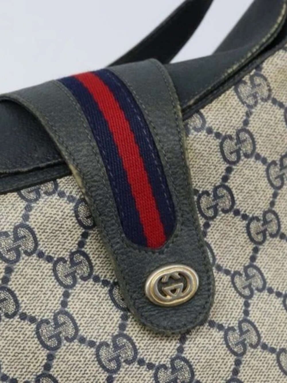 GUCCI GG Supreme Sherry Line Shoulder Bag PVC Navy Gold 904 02 081 Auth BSZ533 - Picture 10 of 16